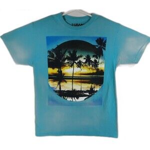 Tony Hawk Palm Tree Sunset Teal Blue Collector T-Shirt Men's Size Medium